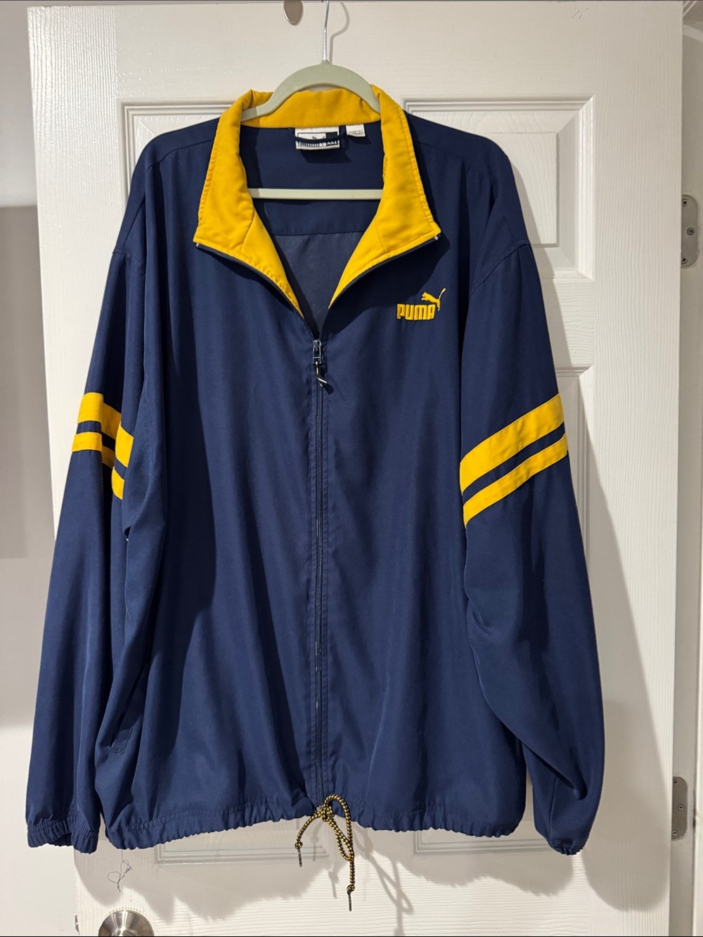 Puma Navy Jacket with Yellow Collar & Sleeve Stripes size XXL